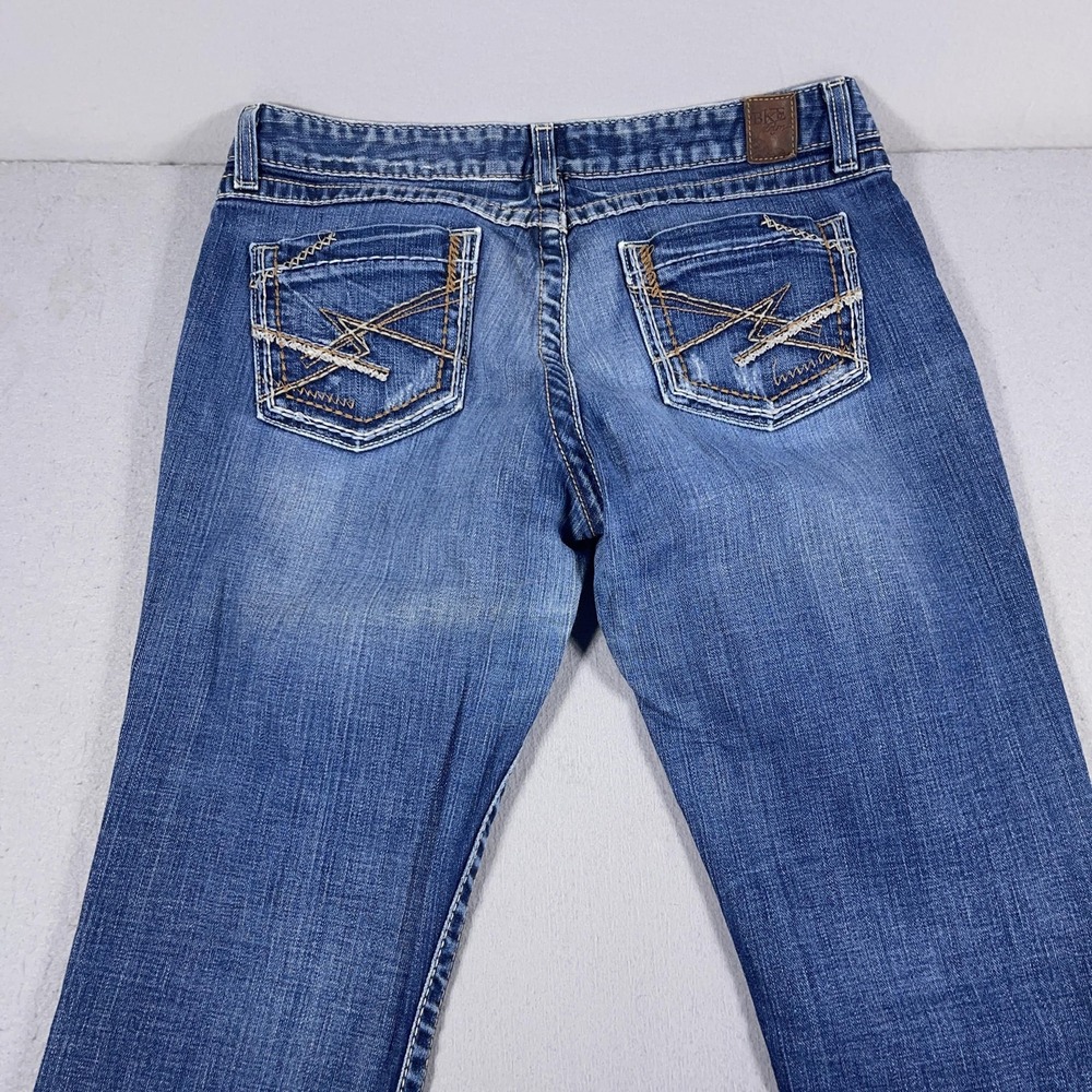 BKE Star Flare Jeans Womens 32x35.5 Blue Distressed Denim Bootcut Low Rise‎ - Picture 9 of 13